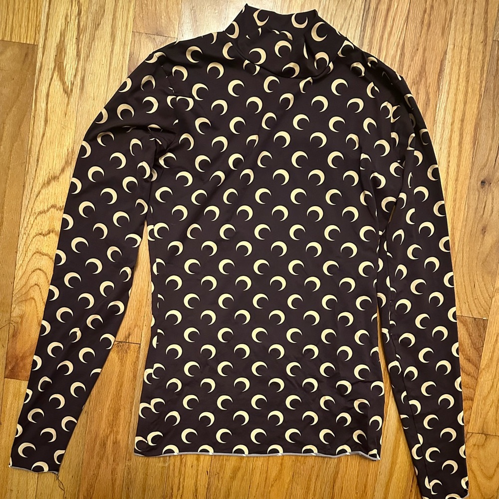 Marine Serre brown moons turtleneck stretch top